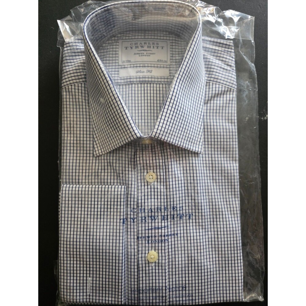 Charles Tyrwhitt Mens 16/33 Slim Fit Dress Shirt White/Navy Check